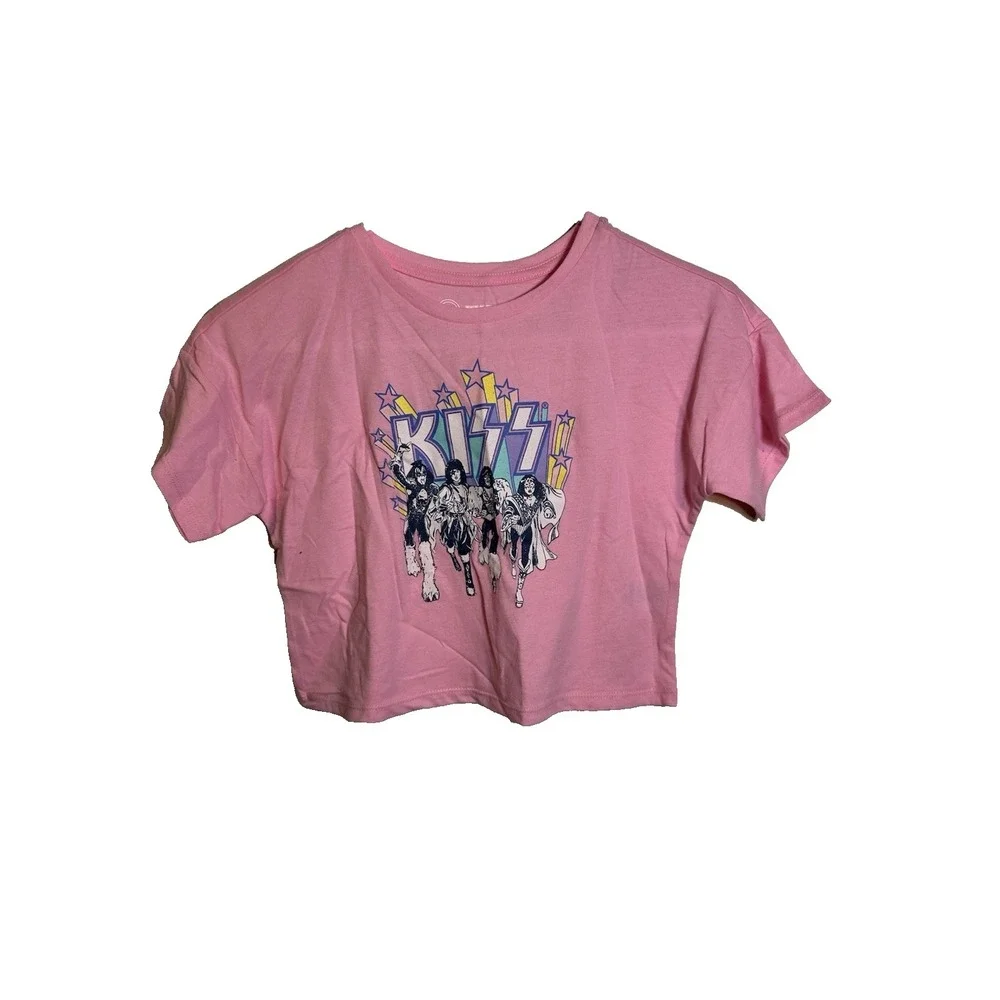 wonder nation KISS girls pink crop top short sleeve shirt size small 6 6x‎